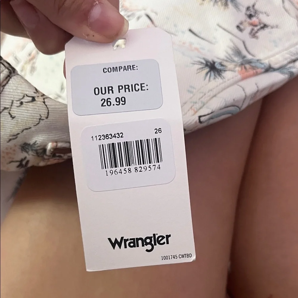 Wrangler Cream Desert Print Jean Shorts with Coral and Blue Accents